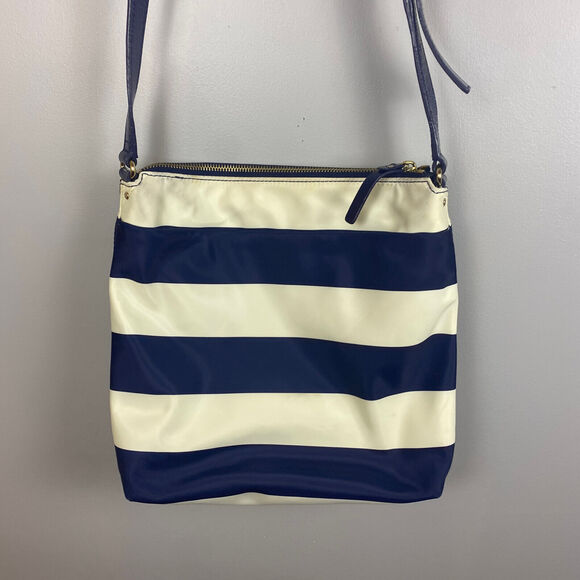 Kate Spade Crossbody Bag Striped White Blue Nautical Fabric Leather Adjustable - Picture 5 of 7